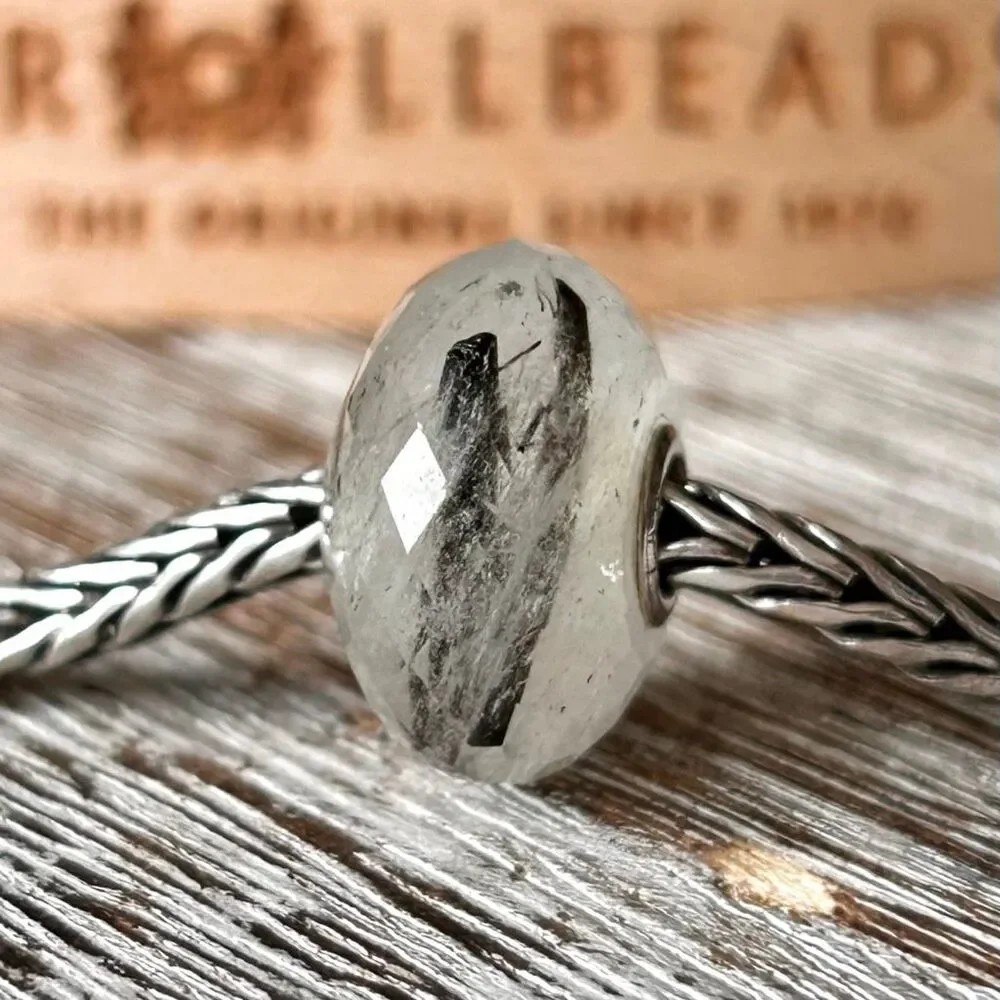 TROLLBEADS Tourmalinated Quartz Gemstone Facet RARE 2010 LAA 925 Black Rutilated